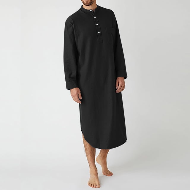Batas de ocio para hombre, manga larga, botones, camisa larga, estilo étnico medio, bata informal juvenil, pijama para mujer