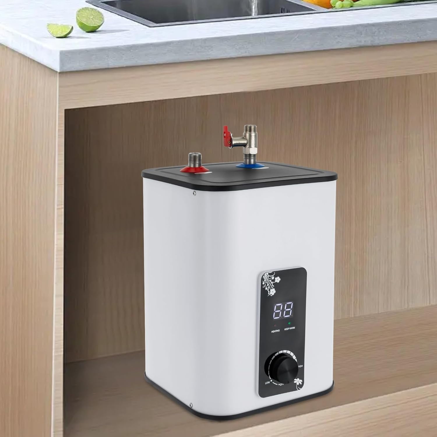 Electric 1.76Gal Instant Water Heater, 1500W Bathroom Tankless Hot Water Heater Point of Use, Under Sink Water Heater for Kitchen Garage Outdoor Indoor, Wall Mounted