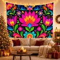 thumbnail image 3 of Magenta Flower Among Mirrored Tulips and Daisies, Playful Folk Art for Flower Lovers, Botanical Wall Art, Housewarming Gift, Tapestry Wall Hanging for Bedroom and Living Room, 3 of 7