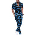 thumbnail image 2 of Azrian Men's Summer 2pcs Sets Jogger Set Casual 2 Piece Outfit Men's Casual Button Cardigan Printed Short Sleeve Tops Long Pants Turn Down Collar Suit, 2 of 6