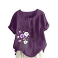 thumbnail image 2 of Lydiaunistar Plus Size Summer Tops for Women Printed Short Sleeve Button Blouse, Casual Linen-Look Polyester Shirt Sizes S-5XL, 2 of 4