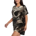 thumbnail image 2 of Rateoe Vintage Pattern Flower Skull Pattern Women's Short-Sleeved Pajama Set - 2 Piece Soft and Lightweight Sleepwear Set-Small, 2 of 7