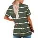 thumbnail image 3 of Camiseta floral con cuello en V y dobladillo con volantes para mujer Camisas cortas holgadas Blusa corta plisada Verde XXXL, 3 of 5