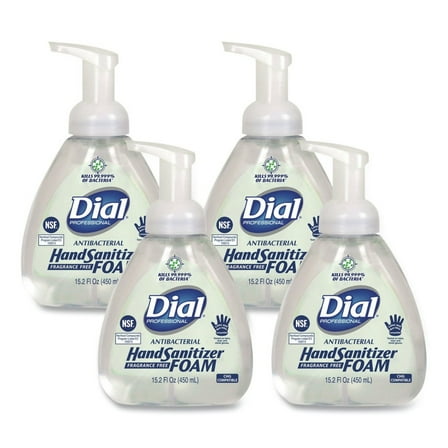 Dial Professional 1700006040 15.2 oz. Pump Bottle Antibacterial Foam Hand Sanitizer - Fragrance-Free (4/Carton)