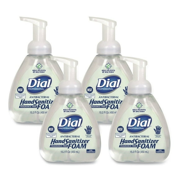 Dial Professional 1700006040 15.2 oz. Pump Bottle Antibacterial Foam Hand Sanitizer - Fragrance-Free (4/Carton)