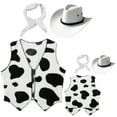 thumbnail image 3 of LiiYii 3Pcs Kids Cowboy Outfit Cowgirl Cow Printed Vest with Bandanna And Hat Set White 10, 3 of 4