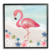 Stupell Industries Flamingo Among Sand Dollars Flowers Beach Shore Framed Wall Art, 12 x 12, Design by Katie Doucette
