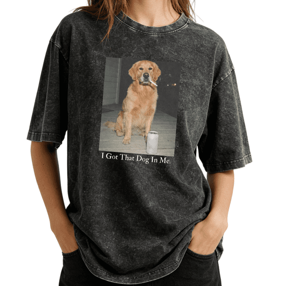 Vintage I Got That Dog In Me Funny Golden Retriever Wash Print Tshirt S-2XL Acid Washed Black Graphic Tees Casual Shirts for Dog Lover Tops