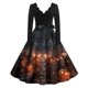 thumbnail image 1 of Vestido de mujer con estampado floral vintage, manga larga y cinturón: elegante vestido midi de corte A, 1 of 3