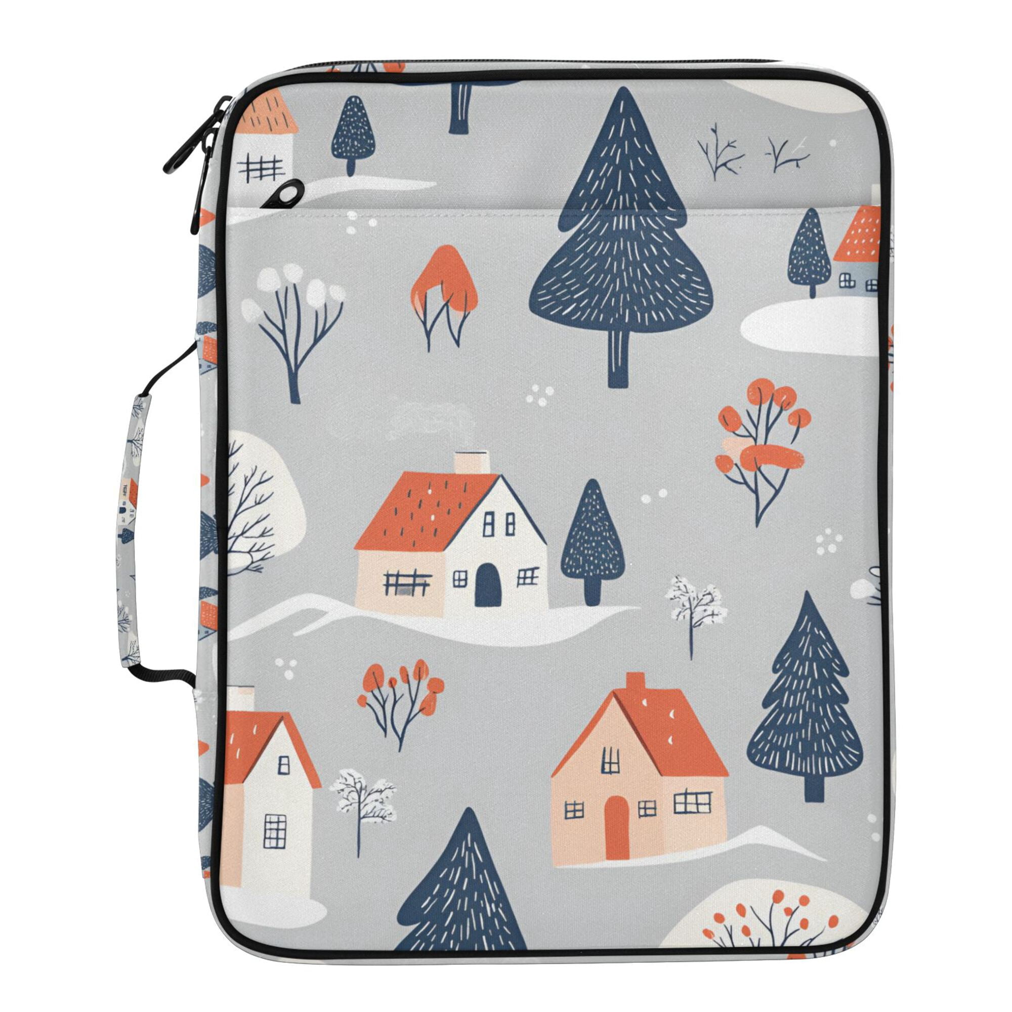 FORMRS Accordion File Folder A4 Size 7-Pocket Expanding Document Organizer Bag with 3 Ring Binder, Gray Cartoon Houses