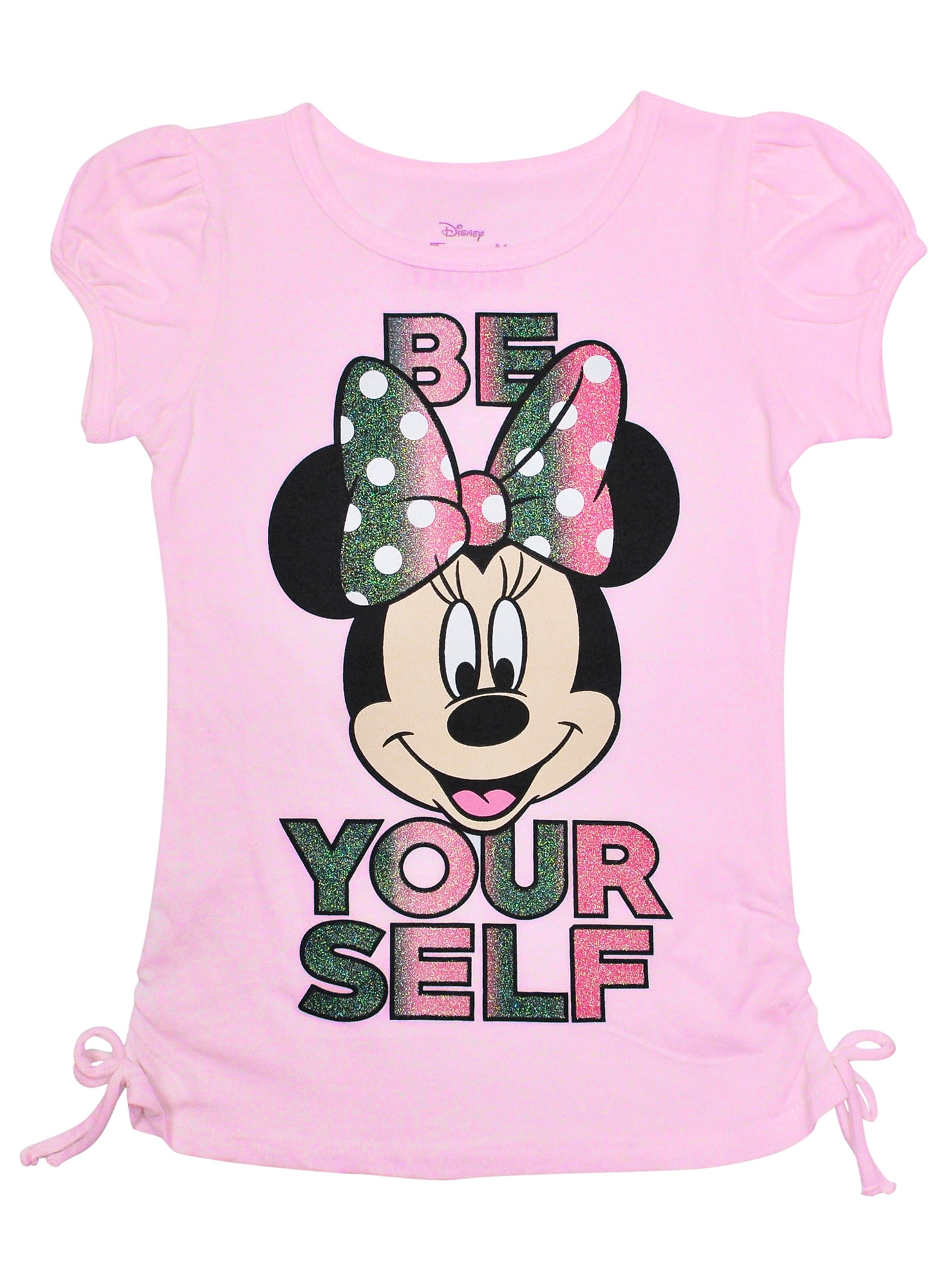 Disney Minnie Mouse Sequin Bow Ruffle Youth Girls Tee Shirt