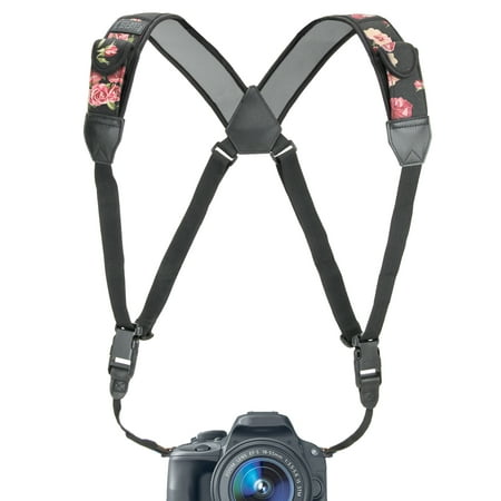 Image of Camera Strap Chest Harness with Floral Neoprene and Accessory Pockets by USA GEAR - Works with Canon Nikon Fujifilm Sony Panasonic and More DSLR Point & Shoot Mirrorless Cameras