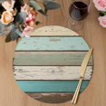 thumbnail image 3 of Farmhouse Teal Brown Round 13 Inch Placemats Set of 6, Vintage Ombre Wooden HeatResistant Non Slip Place Mats for Dining Table, Wipeable Braided Kitchen Table Mats for Housewarming, 3 of 9