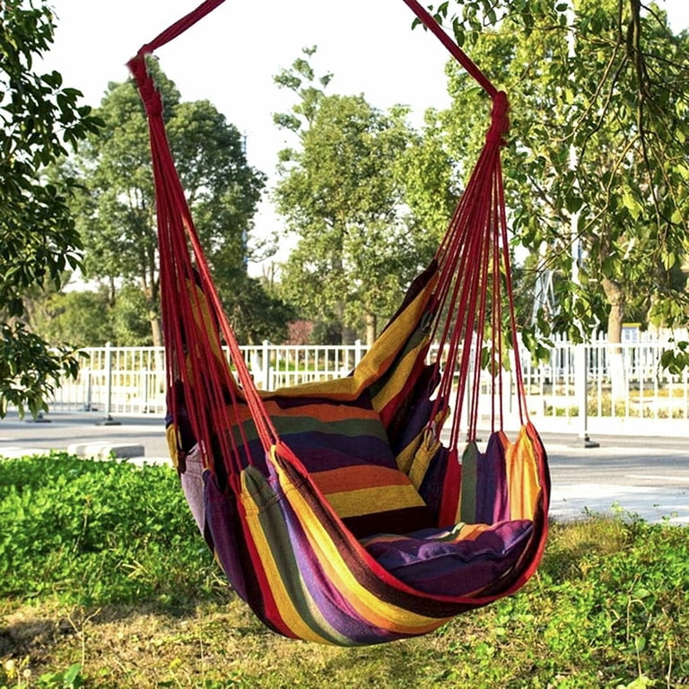 SPRING PARK Portable Hanging Rope Hammock Chair Swing Seat for Yard Bedroom Patio Porch Indoor Outdoor