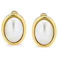 thumbnail image 2 of Bling Jewelry Womens Classic Faux White Pearl Cabochon Bezel Oval Clip On Earrings for Non Pierced Ears 14K Gold Plated, 2 of 5