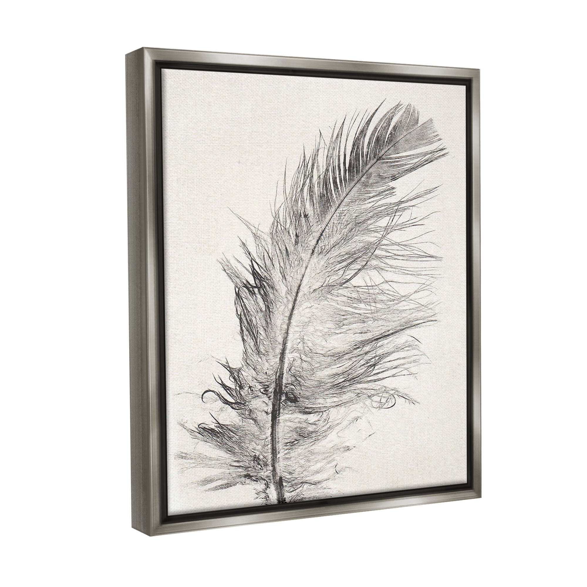 Stupell Industries Boho Windswept Feather Animals & Insects Painting Gray Floater Framed Canvas Art Print Wall Art, 17 x 21