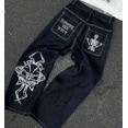 thumbnail image 1 of Womens Polyester Printed Oversized Baggy Wide Leg High Waist Full Length Jeans, 1 of 10