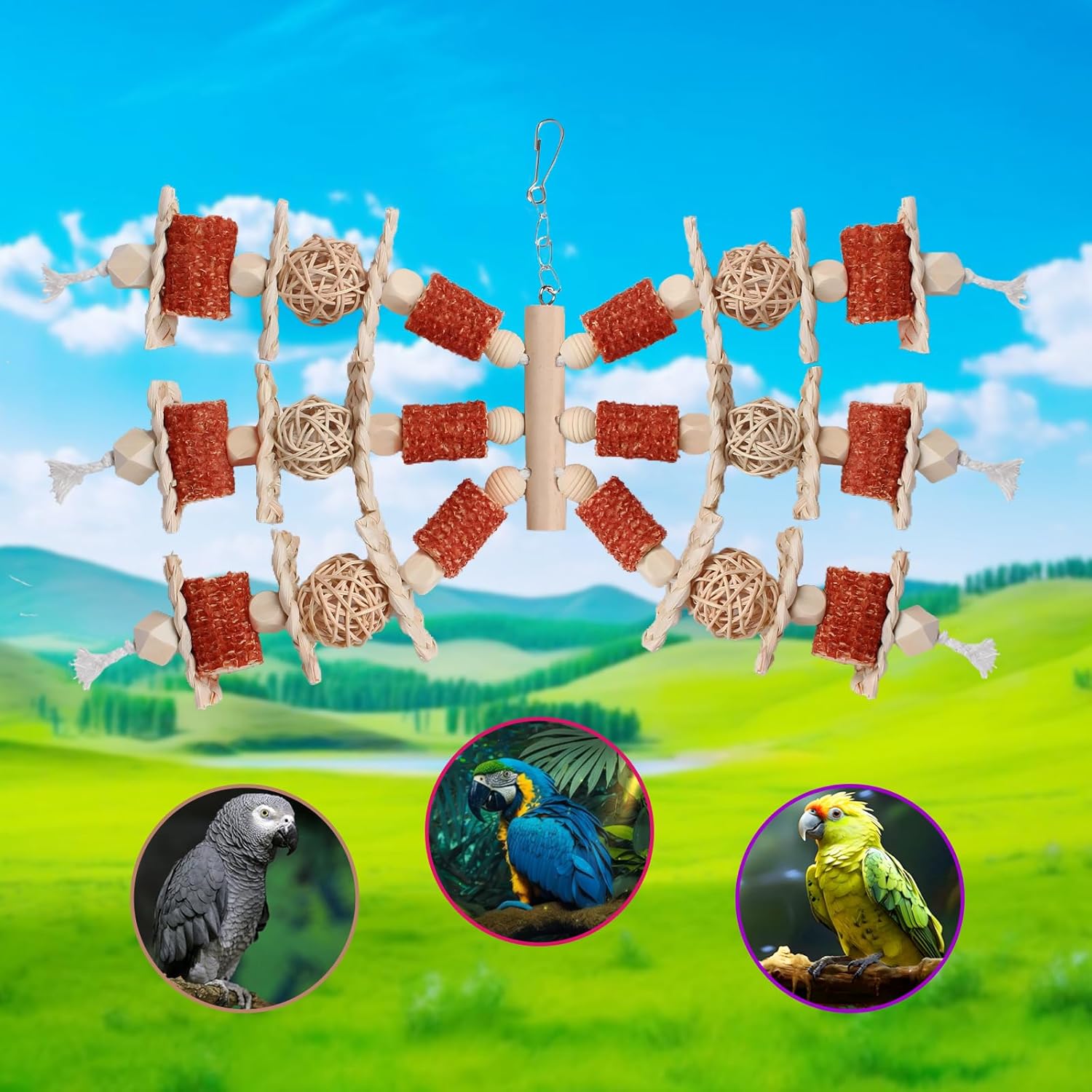 Bird Toys, Natural Corn Stick Parrot Toys Hanging in Bird Cages for Macaws, African Grey, Cockatoos, Cockatiel, Sun Conure, Amazon Parrots