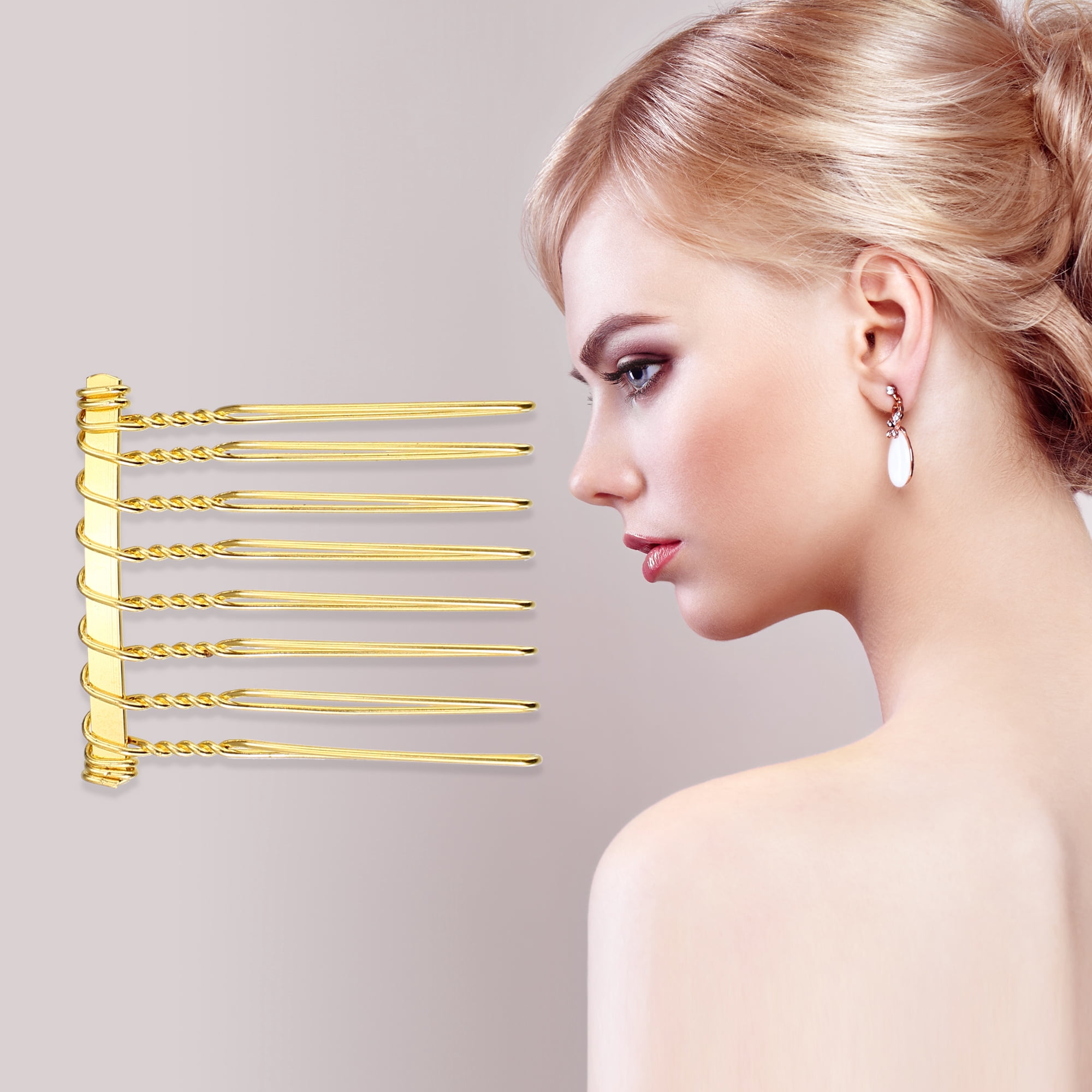 Unique Bargains 12 Pcs No Slip Hair Side Combs Accessories Metal 1.3" Gold Tone