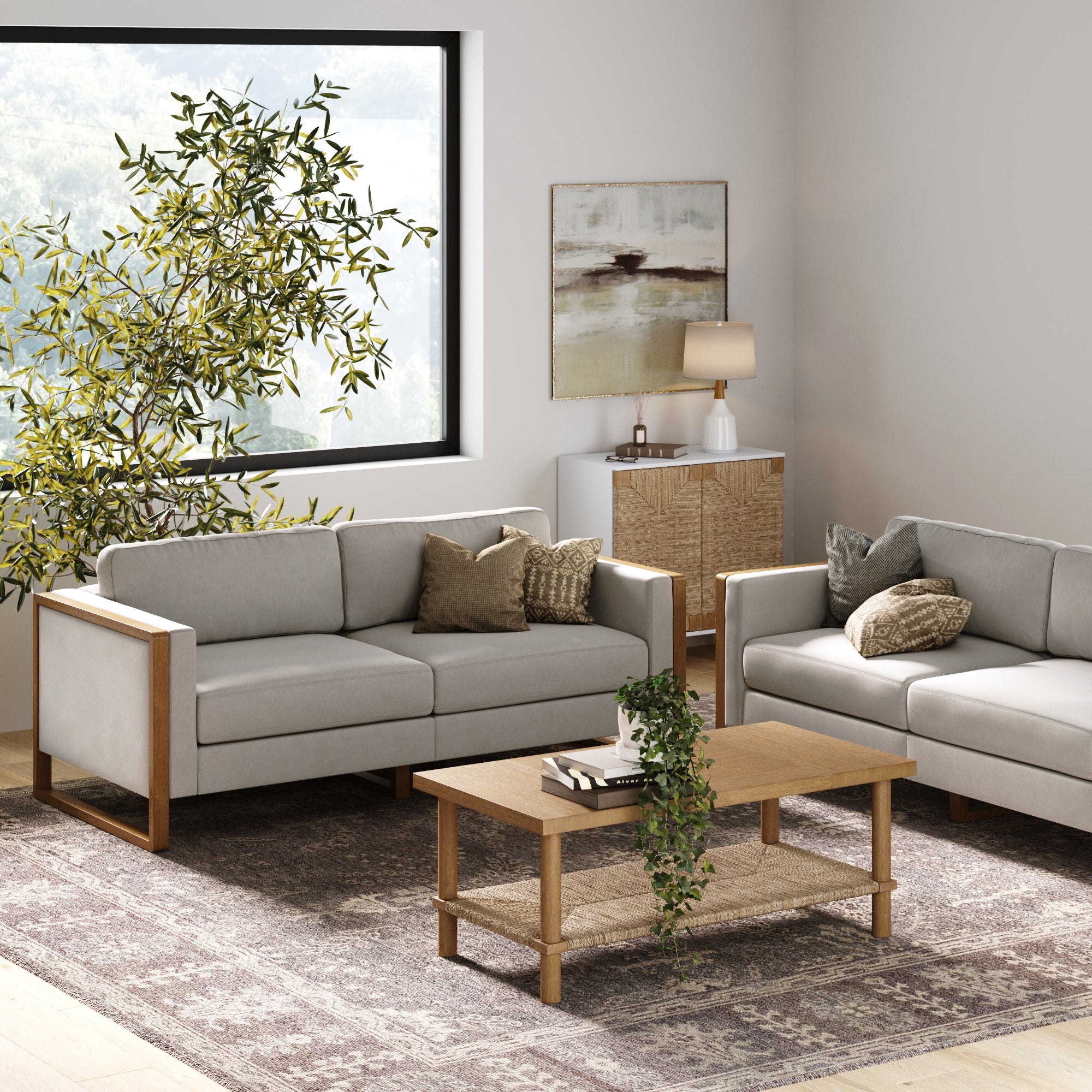 Nathan James Madison Modern 2-Seater Sofa with Cushion, Upholstered Modular Sofa or Couch for Living Room with Solid Wood Legs, Sand/Light Brown
