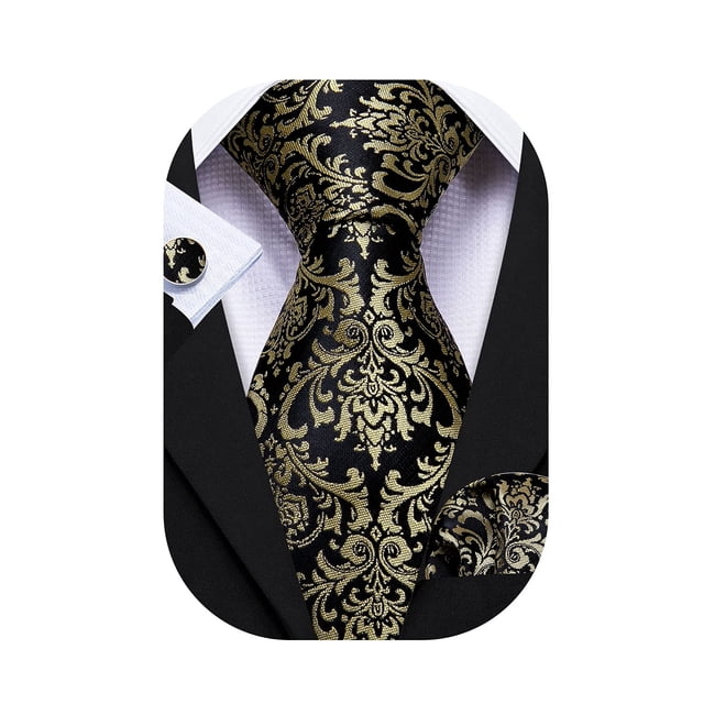 Set de Corbata Barry.Wang Negro y Dorado 150 cm Seda Tejida