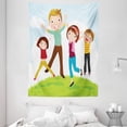 thumbnail image 1 of Family Tapestry, Family Jumping on Grass at the Park Spring Mom Dad and Kids Parenthood States Print, Wall Hanging for Bedroom Living Room Dorm Decor, 60W X 80L Inches, Multicolor, by Ambesonne, 1 of 2