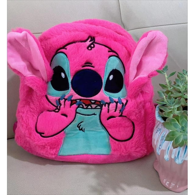 Mochila de peluche Kawaii de Lilo & Stitch, de gran capacidad, color azul y rosa, ideal como regalo para niños.