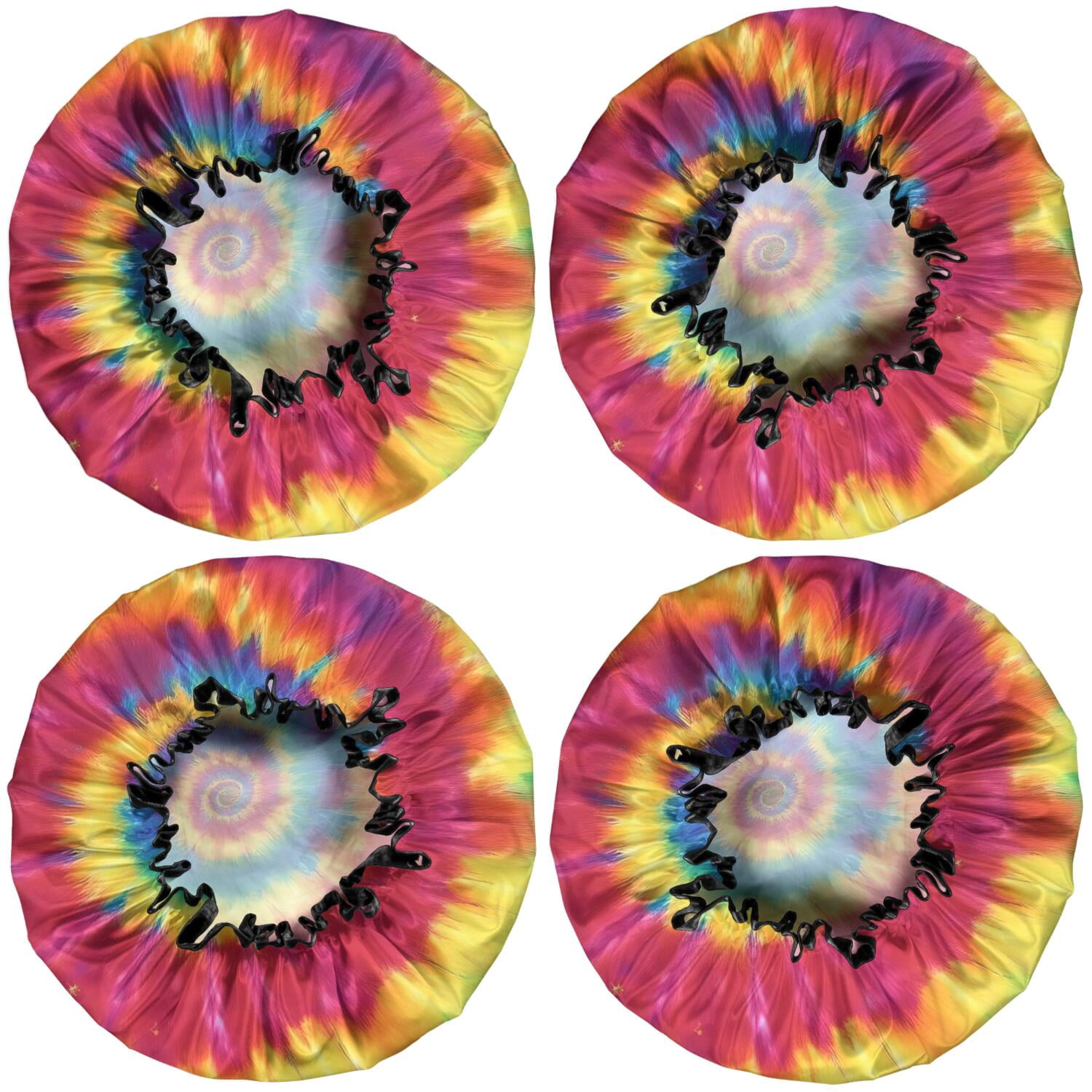 Shower Caps,Colorful Rainbow Tie Dye Spiral Pattern Waterproof Shower Cap for Women 4 Pieces,Double Reusable Hair Cover for Shower PEVA Elastic Stretch Hem