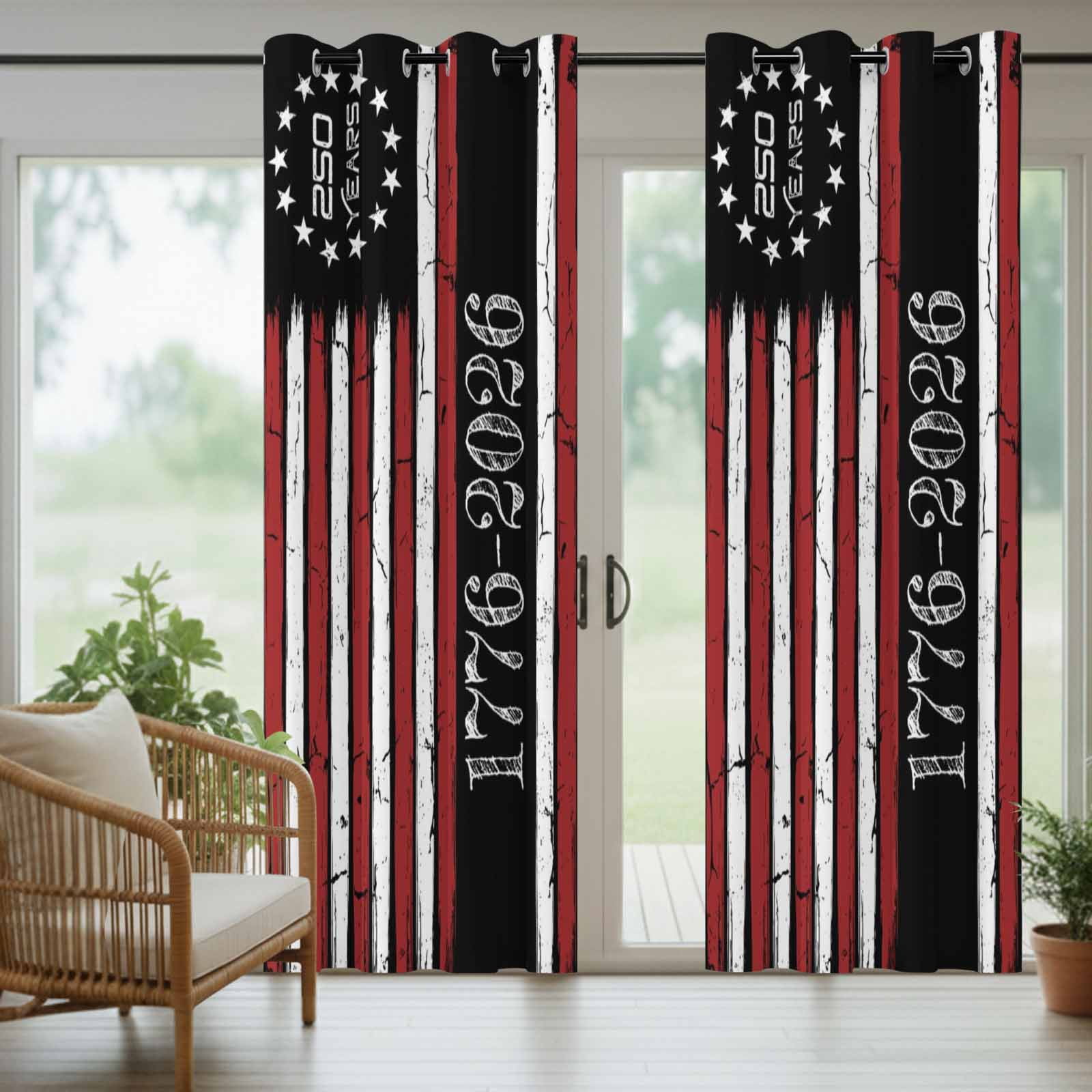 4th of July Outdoor Curtains for Patio, Years Independence Day Red Black USA Flag Stripe Sunshade Privacy Drapes Grommet Waterproof Outside Curtains for Porch/Cabana/Balcony 54"x 108", 1 Panel