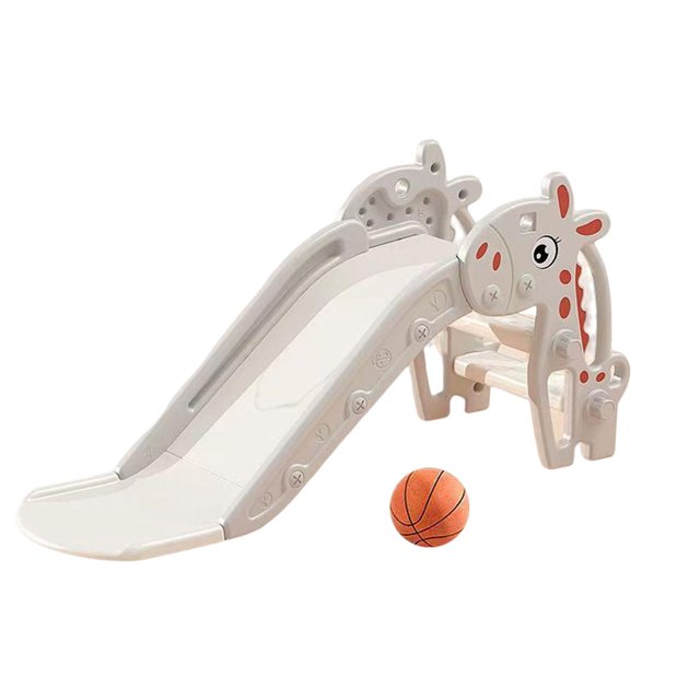 Milaget Climber Play Set Kids Slide with Basketball Hoop Easy Assembly Standing for Grey