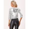 thumbnail image 4 of Blazer Corto Brillante con Lentejuelas para Mujer de manga 3/4 Blazer Abierta con Purpurina Chanqueta Corta Plata XL, 4 of 6