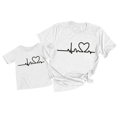 

GWAABD Mom and Daughter Matching Pajamas Women Summer Casual Solid Color O Neck Funny Print Parent Child Shirt Short Sleeve Mommy and Me T Shirt Top