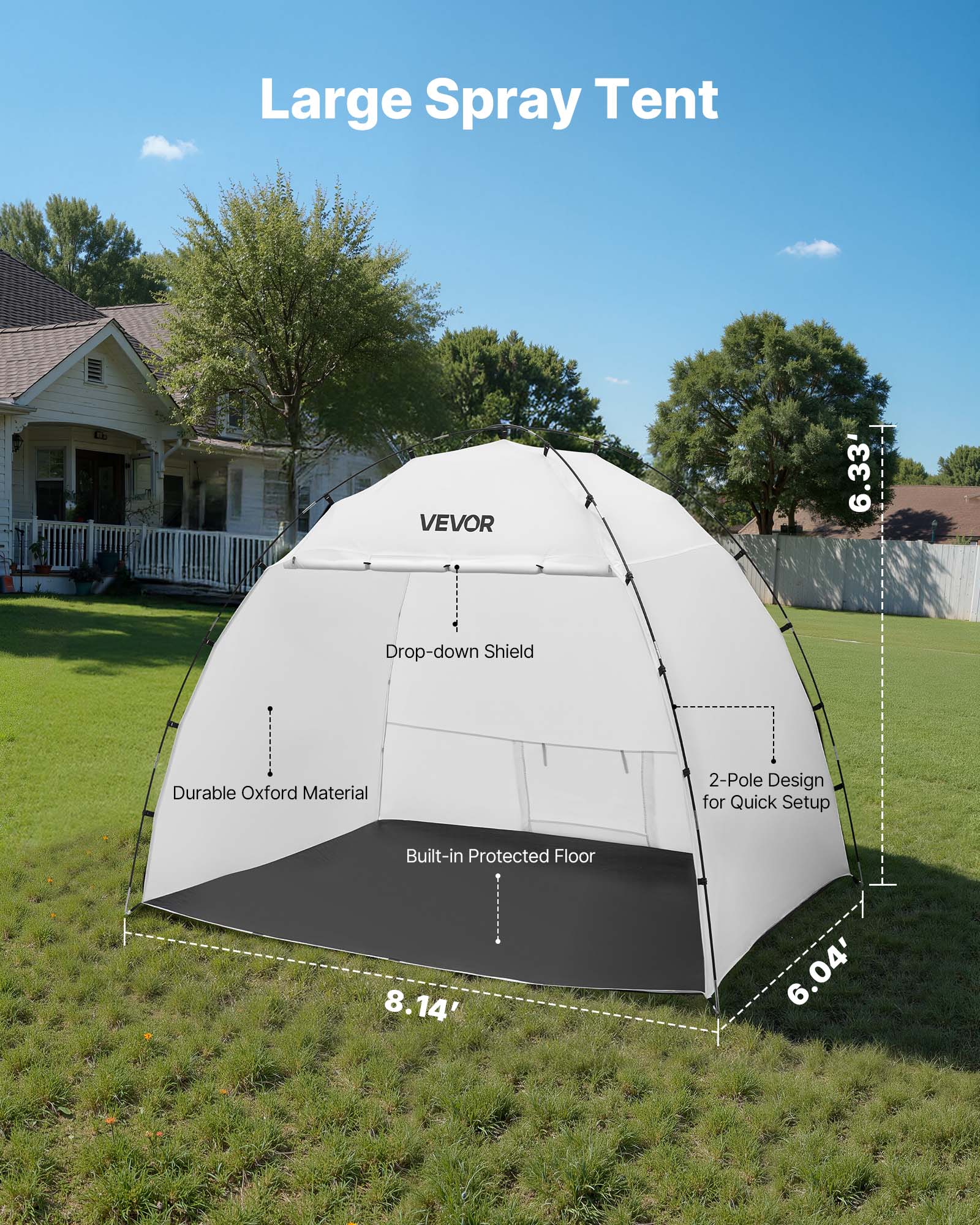 VEVOR Portable Paint Booth Tent, 91.7 x 67.7 x 74.8 inch Painting Tent Station, Spray Shelter with Built-in Floor & Mesh Screen, Large Space, Oxford Spray Painting Tents for Cupboard, Chairs, Tables