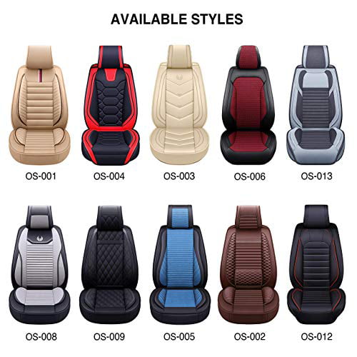 OASIS AUTO Leather&Fabric Car Seat Covers OS-008 Front Pairs, Black Faux Leatherette Automotive Vehicle Cushion Cover for Cars SUV Pick-up Truck Universal Fit Set Auto Interior Accessories