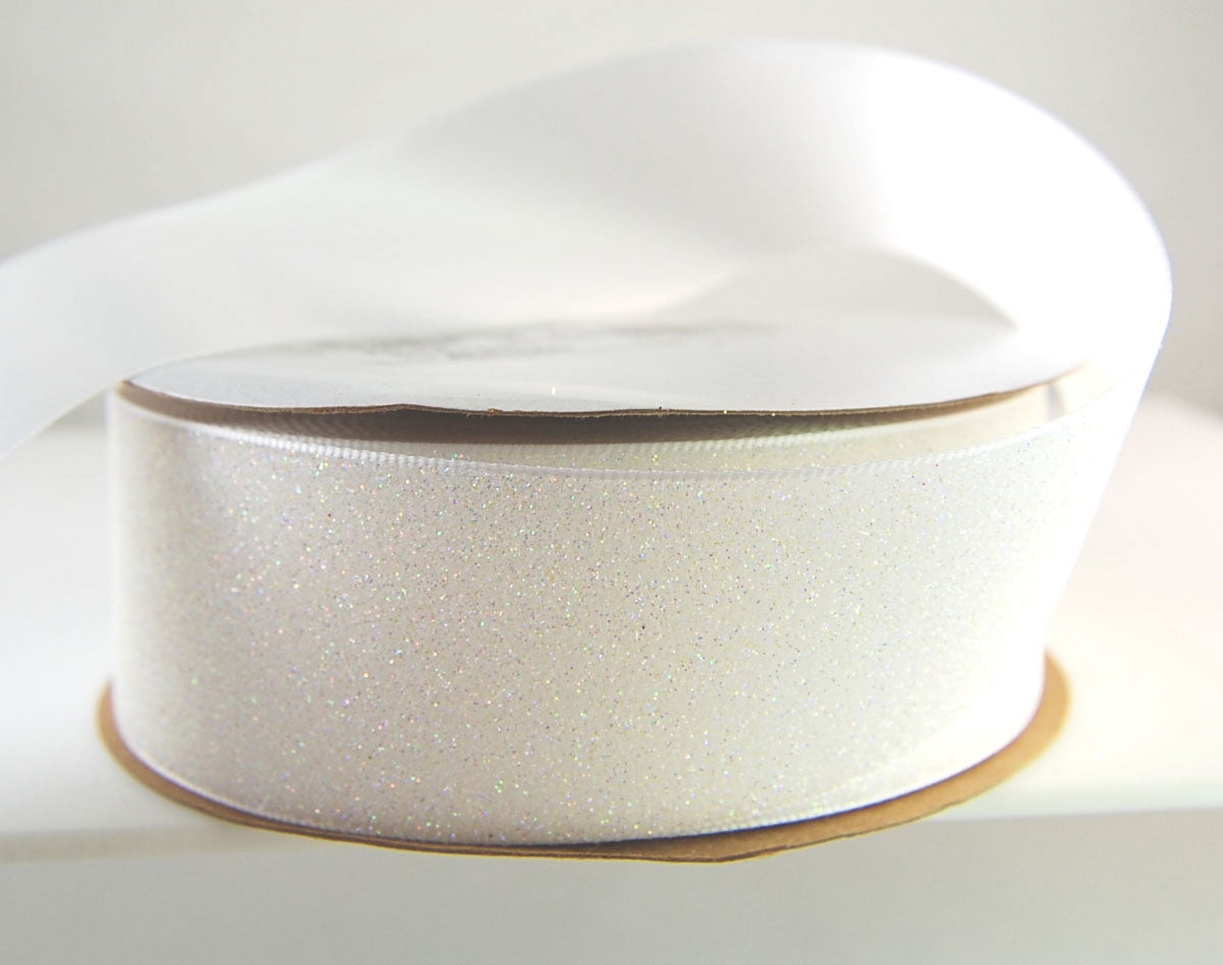 Glitter Frosted Satin White Pearlescent Ribbon 1 1/2" - 25 Yards