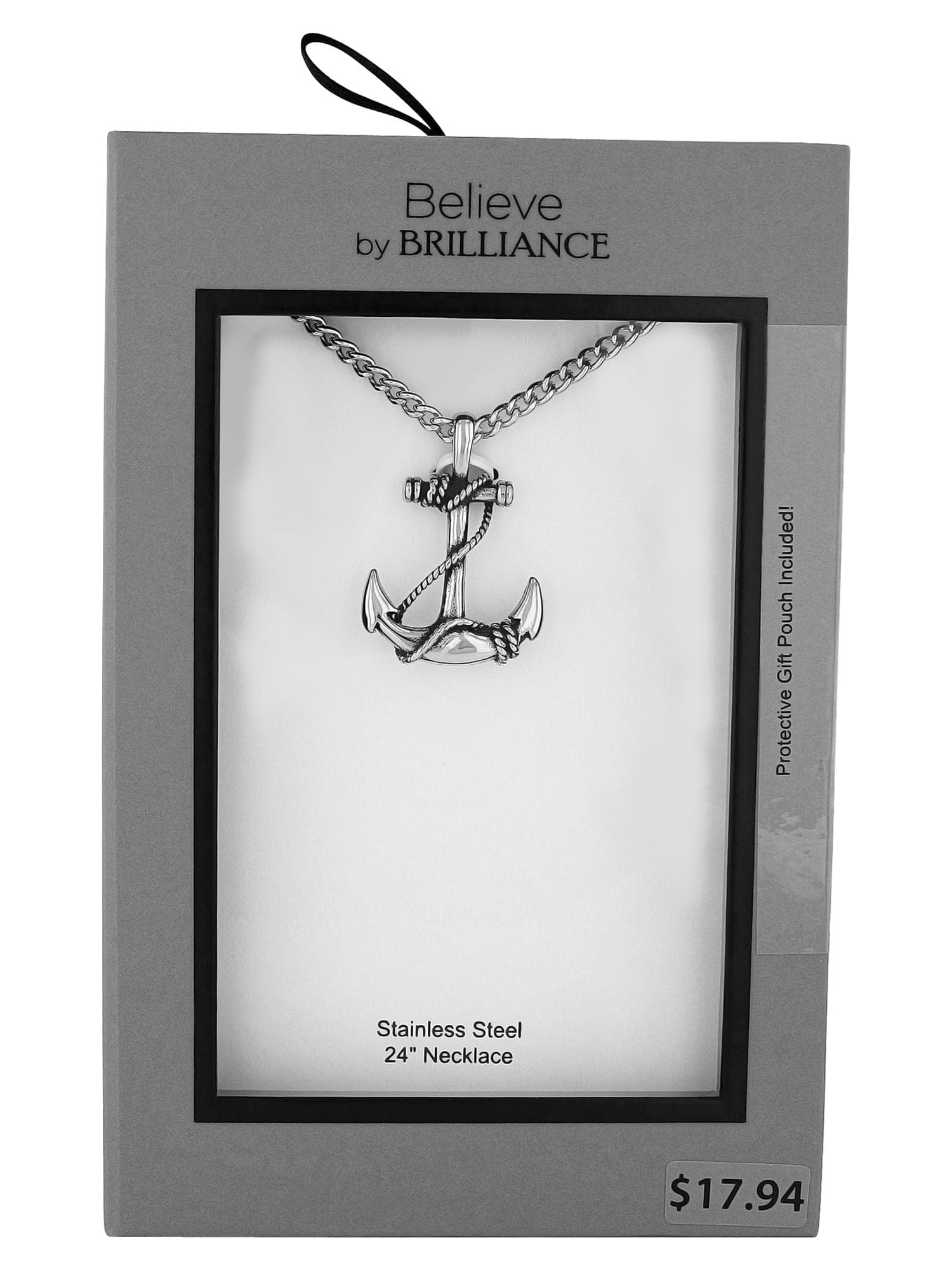 Believe by Brilliance Men's Stainless Steel Roped Anchor Pendant Necklace