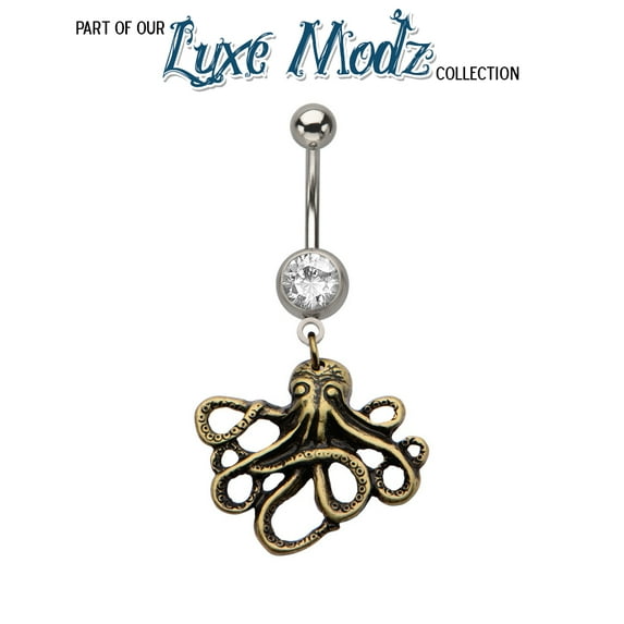 BodyJewelryOnline 14g 7/16" Navel with Bronze Octopus Dangle Charm
