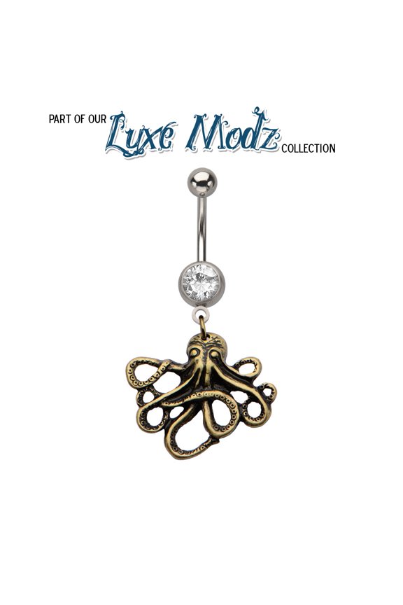 14g 7/16" Navel with Bronze Octopus Dangle Charm