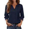 thumbnail image 2 of Endives Womens Tops Cotton Linen Button Down Shirts V Neck Pleated Casual Loose Blouses Roll Up Sleeve Shirt Spring Summer, 2 of 6
