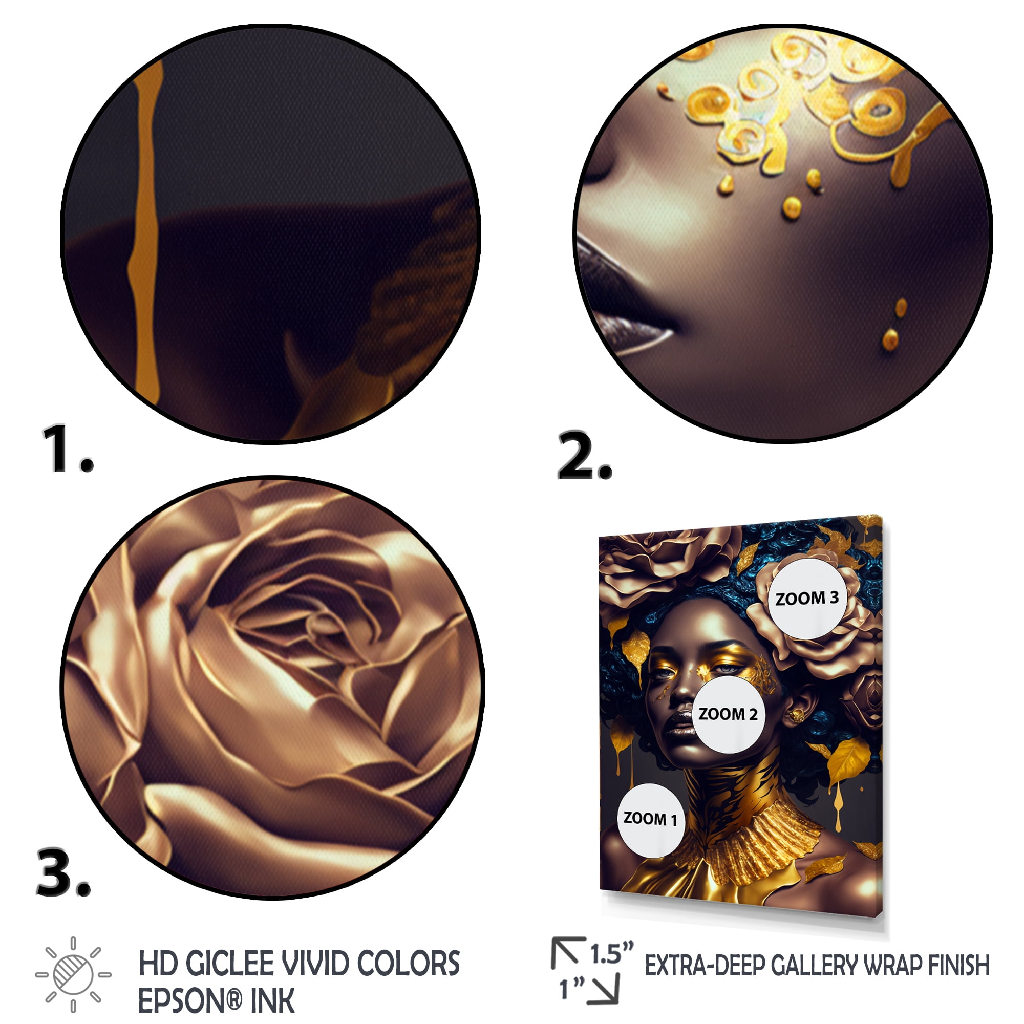 Designart Gold And Black Floral Woman VII Canvas Wall Art
