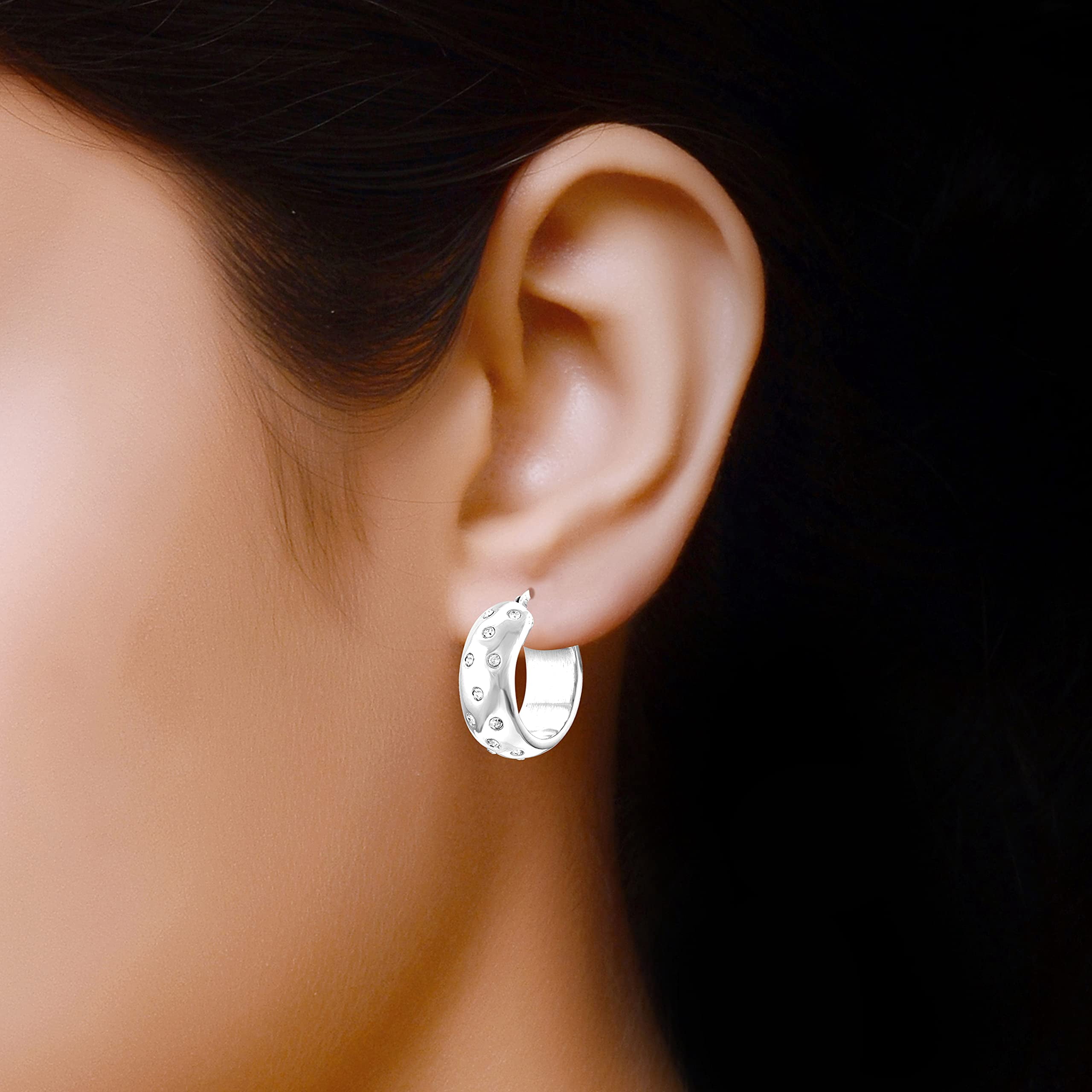 LeCalla 925 Sterling Silver Light-Weight Rhodium-Plated Round Click-Top Hoop Earrings for Women and Teen 25MM