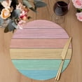 thumbnail image 3 of Pink Wooden Grain Round 15 Inch Placemats Set of 6, Vintage Chic Geometric Ombre Teal HeatResistant Non Slip Place Mats for Dining Table, Wipeable Braided Kitchen Table Mats for Housewarming, 3 of 9