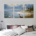 thumbnail image 3 of ONETECH Ocean Coastal Seascape Painting Lighthouse Canvas Wall Art Summer Blue Natural Scenery Picture Modern Artwork Framed for Bathroom Living Room Bedroom Dinning12''x16''X3 Panels, 3 of 4