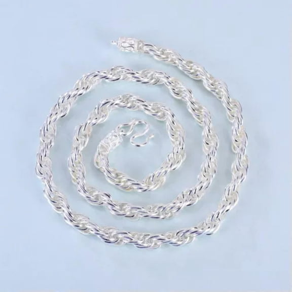 HOOUN Pure S999 Fine Silver Chain Men Women Singapore Twisted Rope Link Necklace -53g ,25.6inch