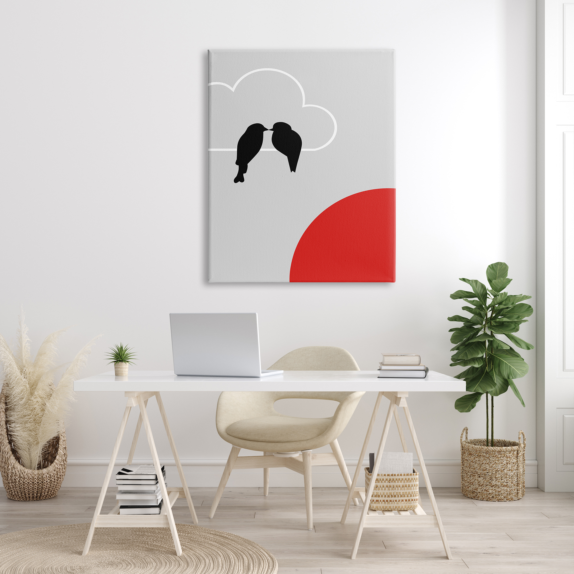Stupell Industries Pair of Birds Kissing at Sunset Modern Cloud Animals & Insects Painting Gallery Wrapped Canvas Print Wall Art, 36 x 48