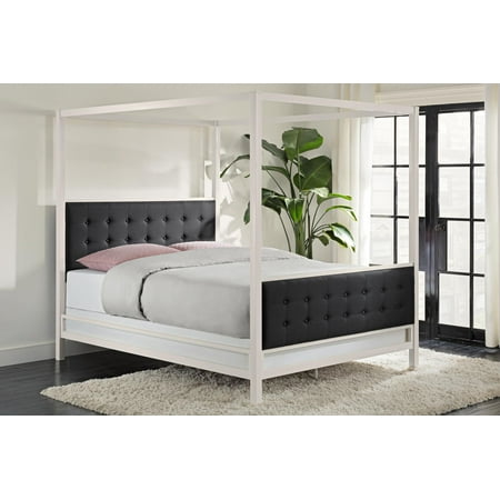 - DHP Soho Modern Canopy Bed, White Metal with Black Linen, Queen
