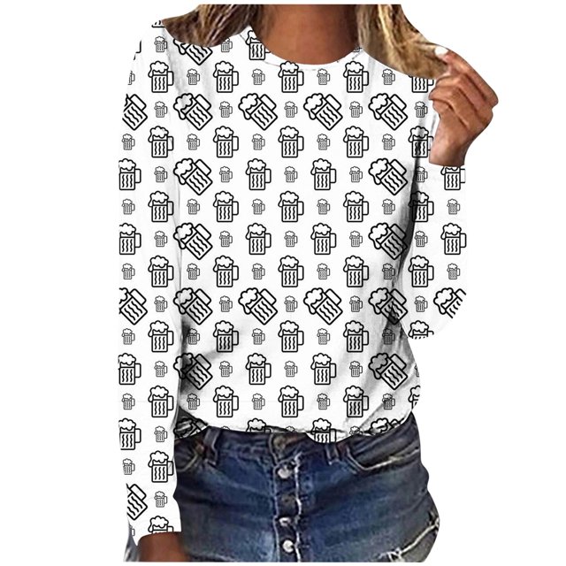 Hauts à Manches Longues pour Femmes T-Shirts Imprimés Décontractés Amples à Col Rond à Manches Longues Hauts Blouse T-Shirts à Manches Longues pour Femmes T-Shirts Longs pour Femmes Blouses à Manches Longues pour Femmes
