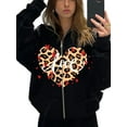 thumbnail image 1 of Mialoley Hoodie pour Femmes, Sweat à Capuche à Manches Longues Imprimé Cœur Léopard Veste Décontractée avec Poches, 1 of 7