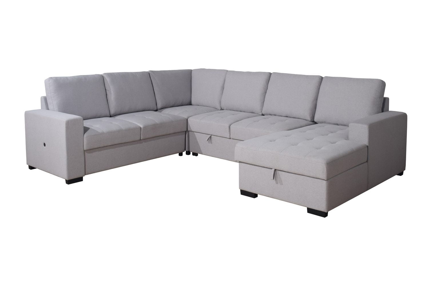 K-Living Xander Sectional/ Sofa Bed in Grey Fabric with Built-In USB Port