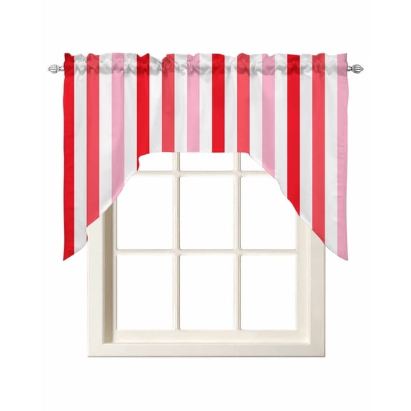 Swag Curtain Valances Pink Red Stripes Swag Valances for Kitchen Windows Lines Striped Window Treatment Curtains Drapes for Kitchen Bedroom Living Room Bathroom Over Sink 56"x36"